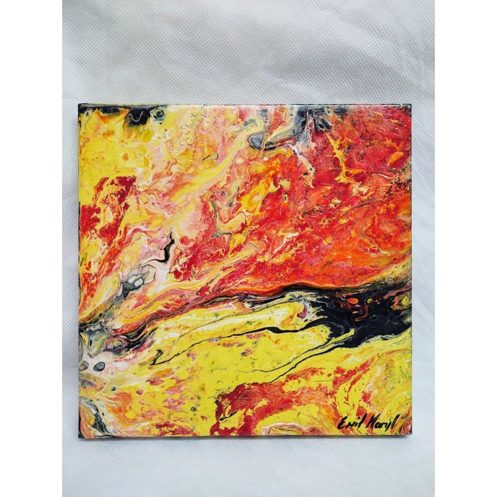 Emil Maryl Original 9x9 Flames Acrylic on Canvas Modern Abstract Painting